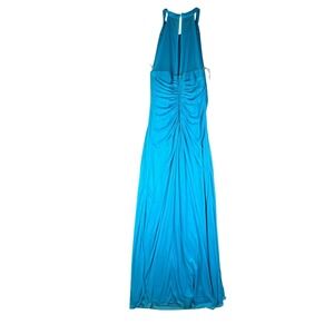 David's Bridal Turquoise Blue Mesh Halter Ruched Back Formal Maxi Dress Size‎ 6
